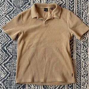 ONLY & SONS Mens Ribbed Knit Polo Shirt Medium Tan Short Sleeve Size M